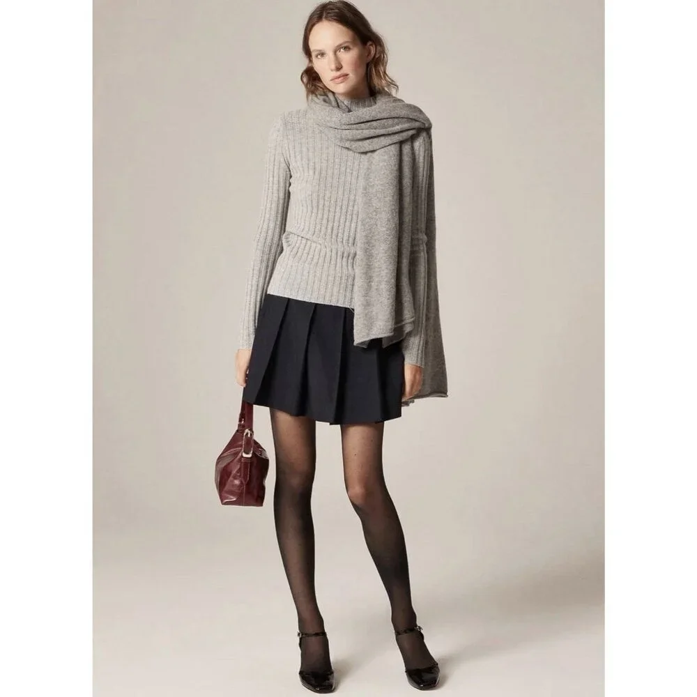 NWT J.Crew Womens 100% Cashmere Turtleneck XS Wide Rib Gray Sweater Luxury Chic